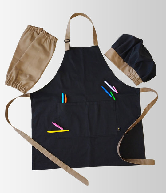 Latte Junior Apron + Toque + Armbands Set 7-12 Years – Black-Beige