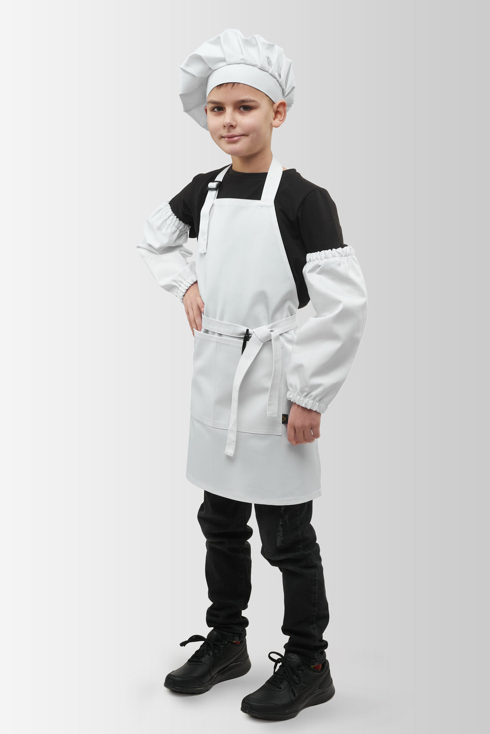 Latte Junior Apron + Toque + Armbands Set 7-12 Years – White