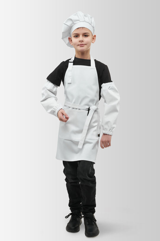 Latte Junior Apron + Toque + Armbands Set 7-12 Years – White