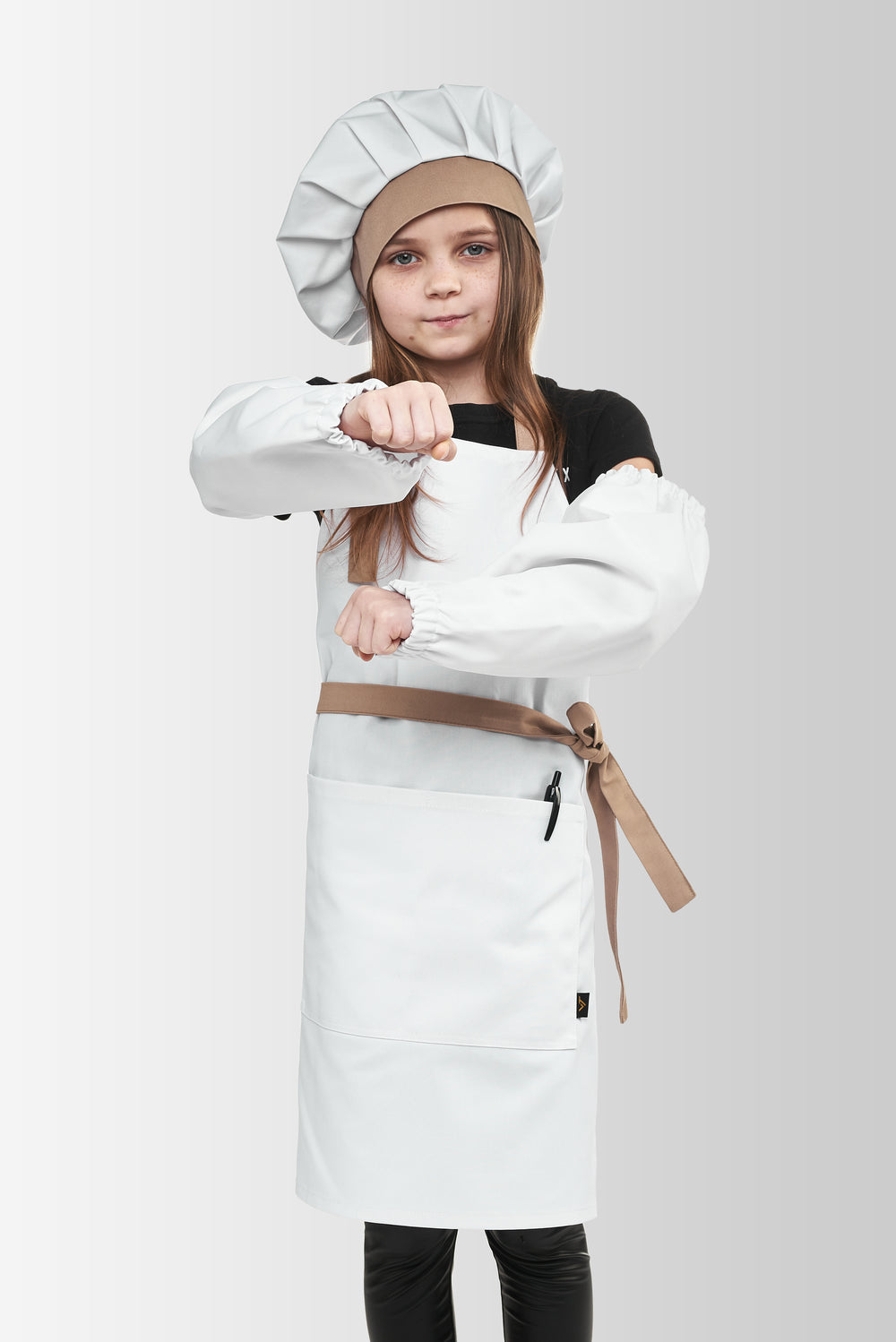 Latte Junior Apron + Toque + Armbands Set 7-12 Years – White-Beige