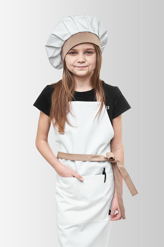Latte Junior Apron + Toque Set 7-12 Years – White-Beige