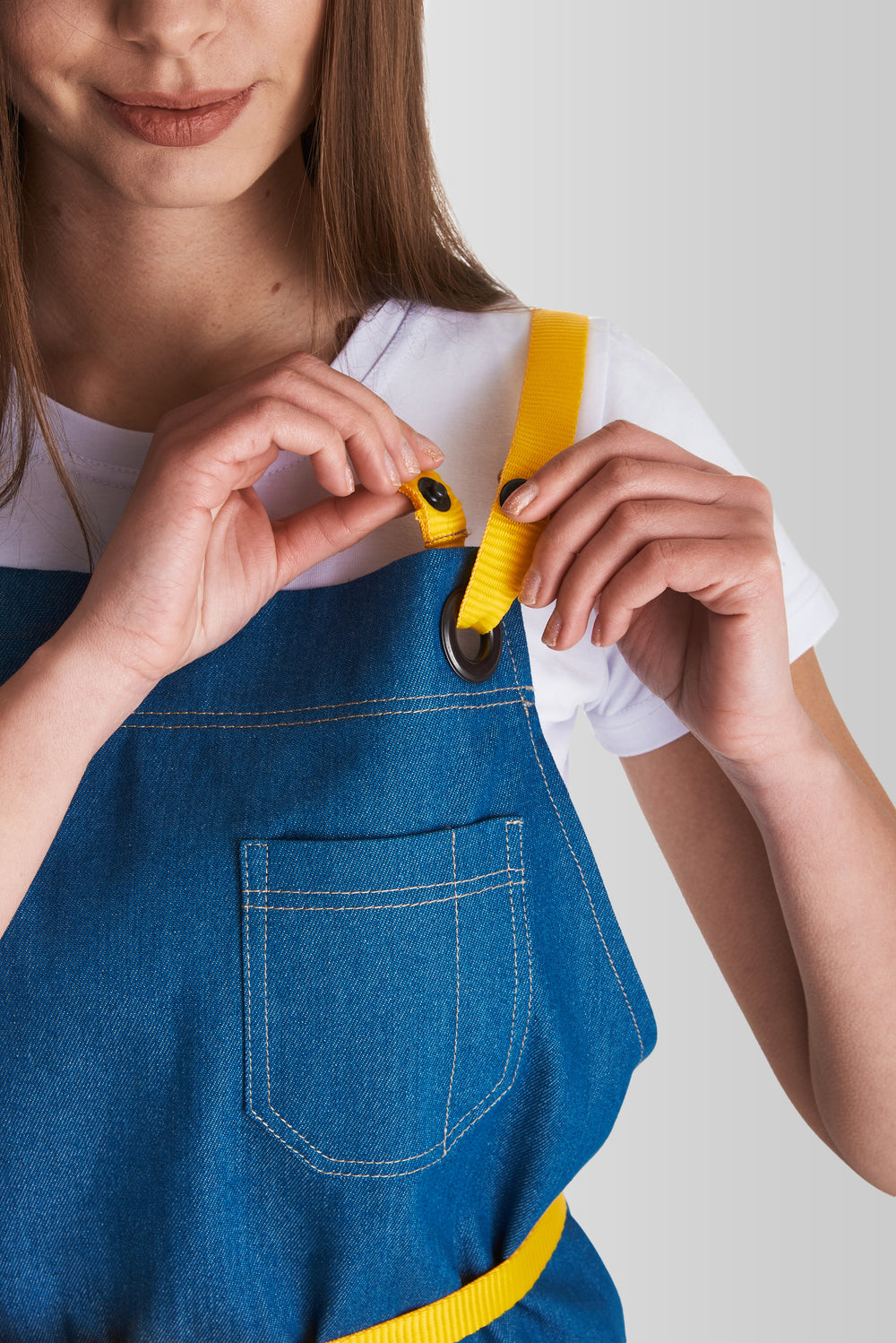 Muffin Denim Apron β Blue/Yellow