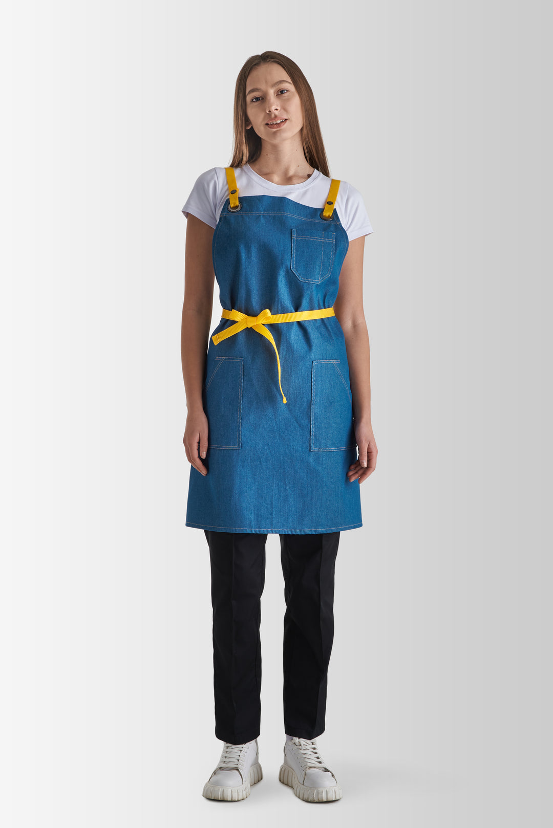 Muffin Denim Apron β Blue/Yellow