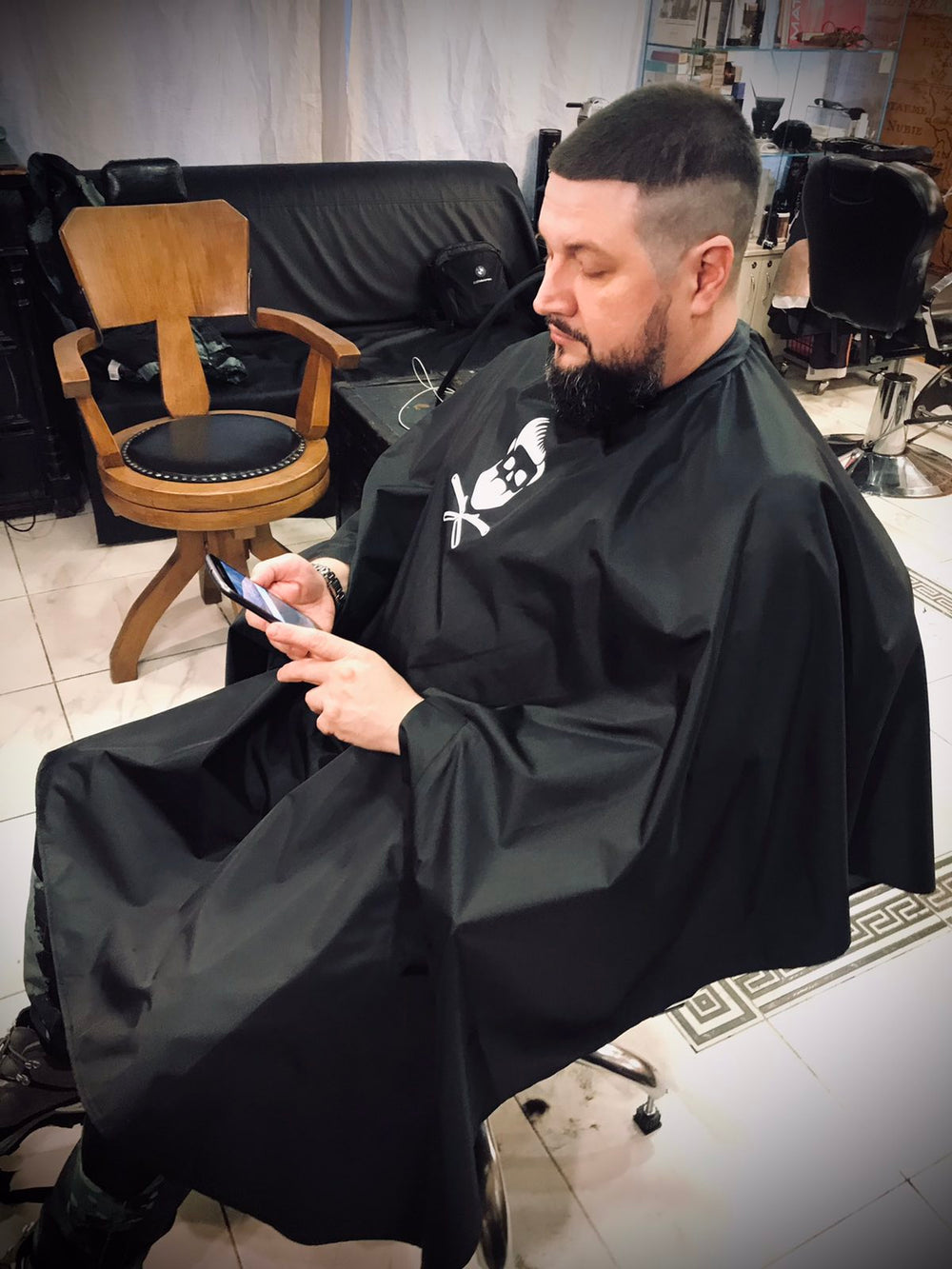 Hairdresser’s Cape with Your Logo 10", with Hand Holes – Black