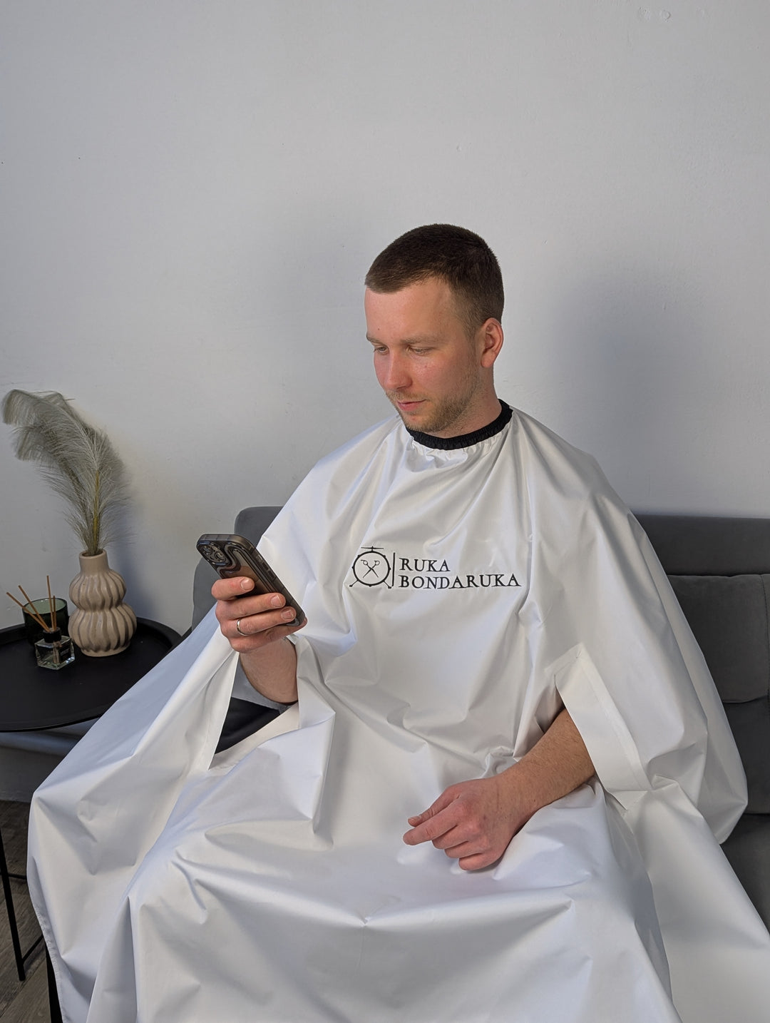 Hairdresser’s Cape with Your Logo 10", with Hand Holes – White