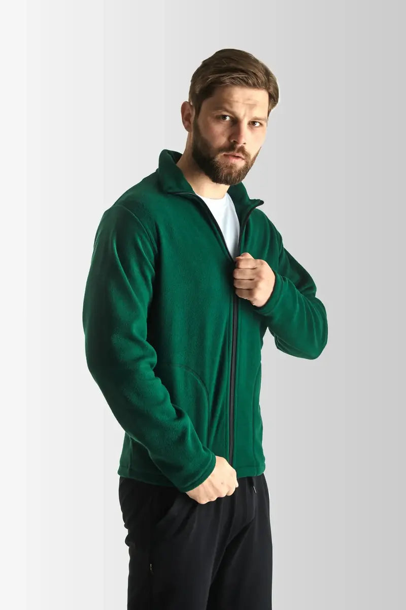 Man wearing a green VSETEX fleece work jacket