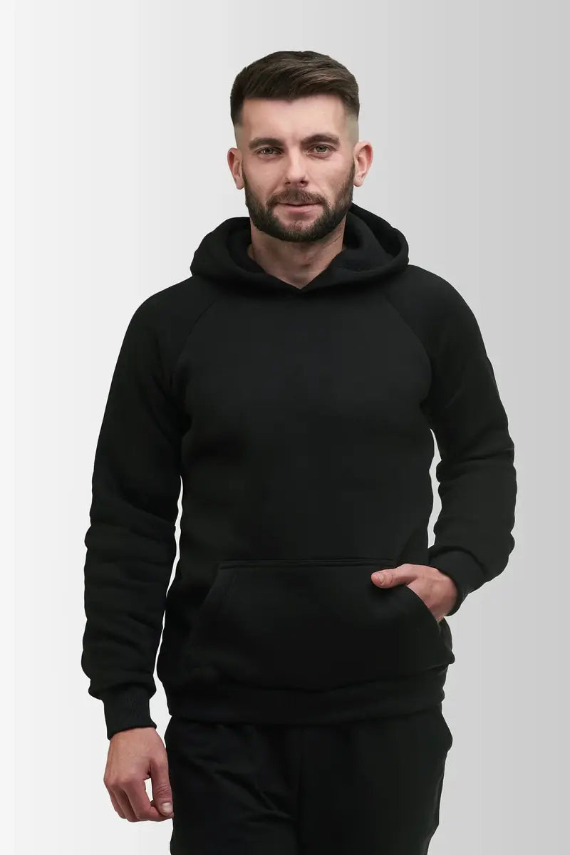Man wearing a black VSETEX work hoodie