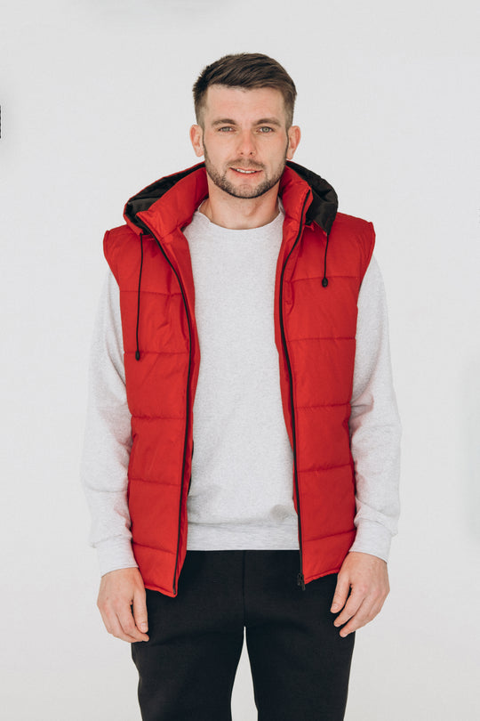 Puffer Hooded Men’s Vest – Red