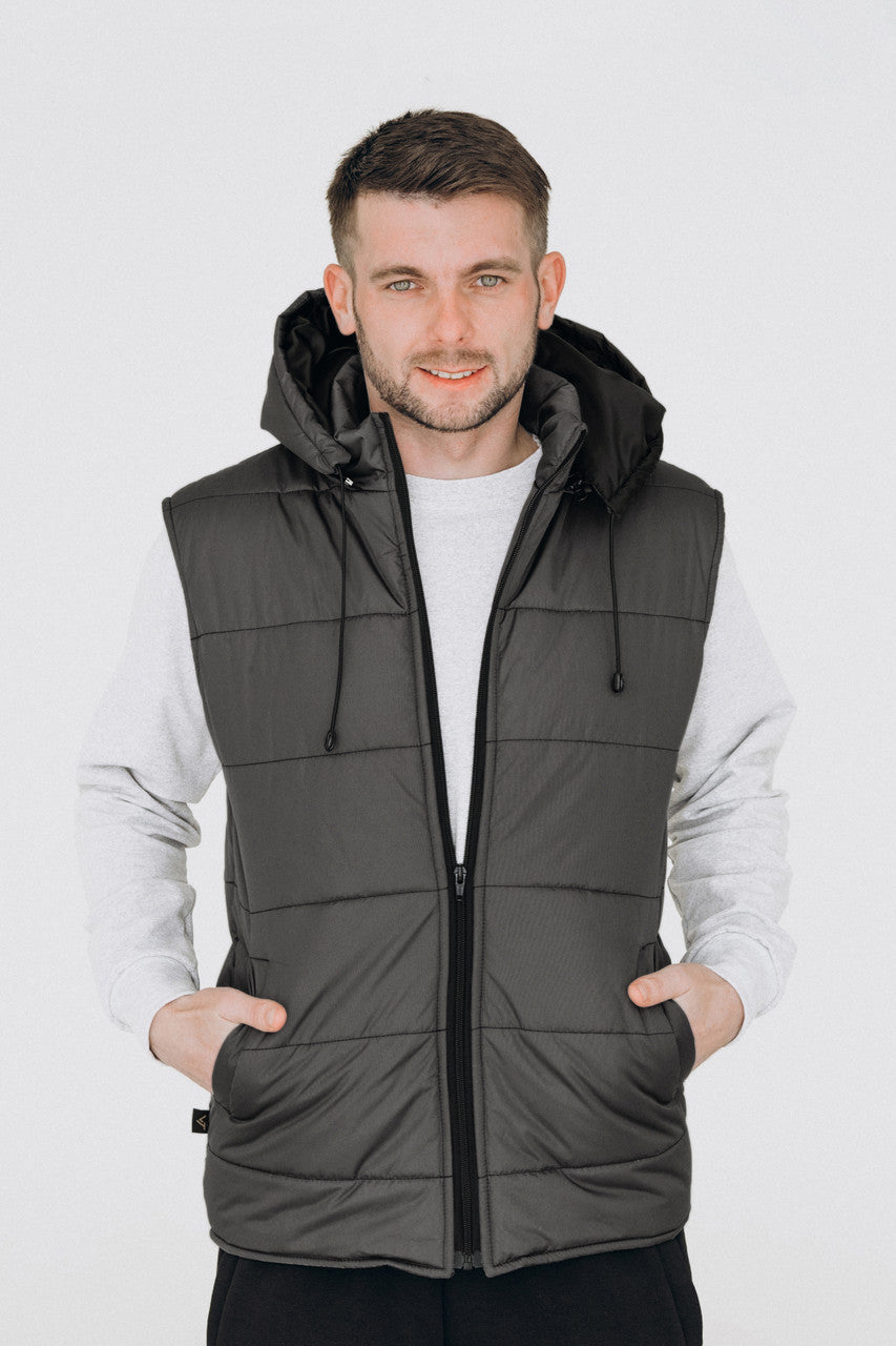 Puffer Hooded Men’s Vest – Dark gray