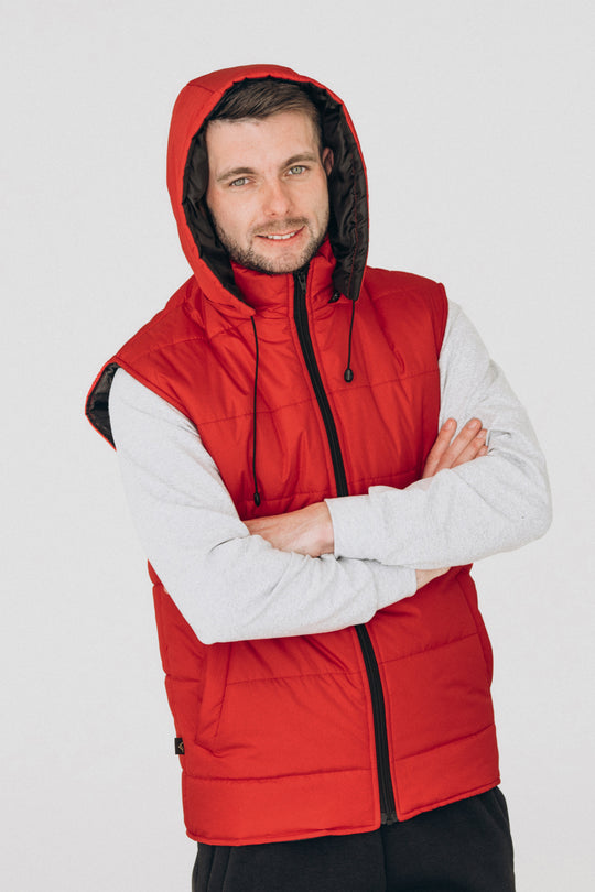 Puffer Hooded Men’s Vest – Red