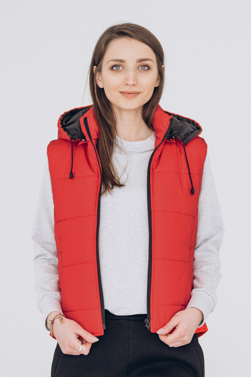 Puffer Hooded Women’s Vest – Red