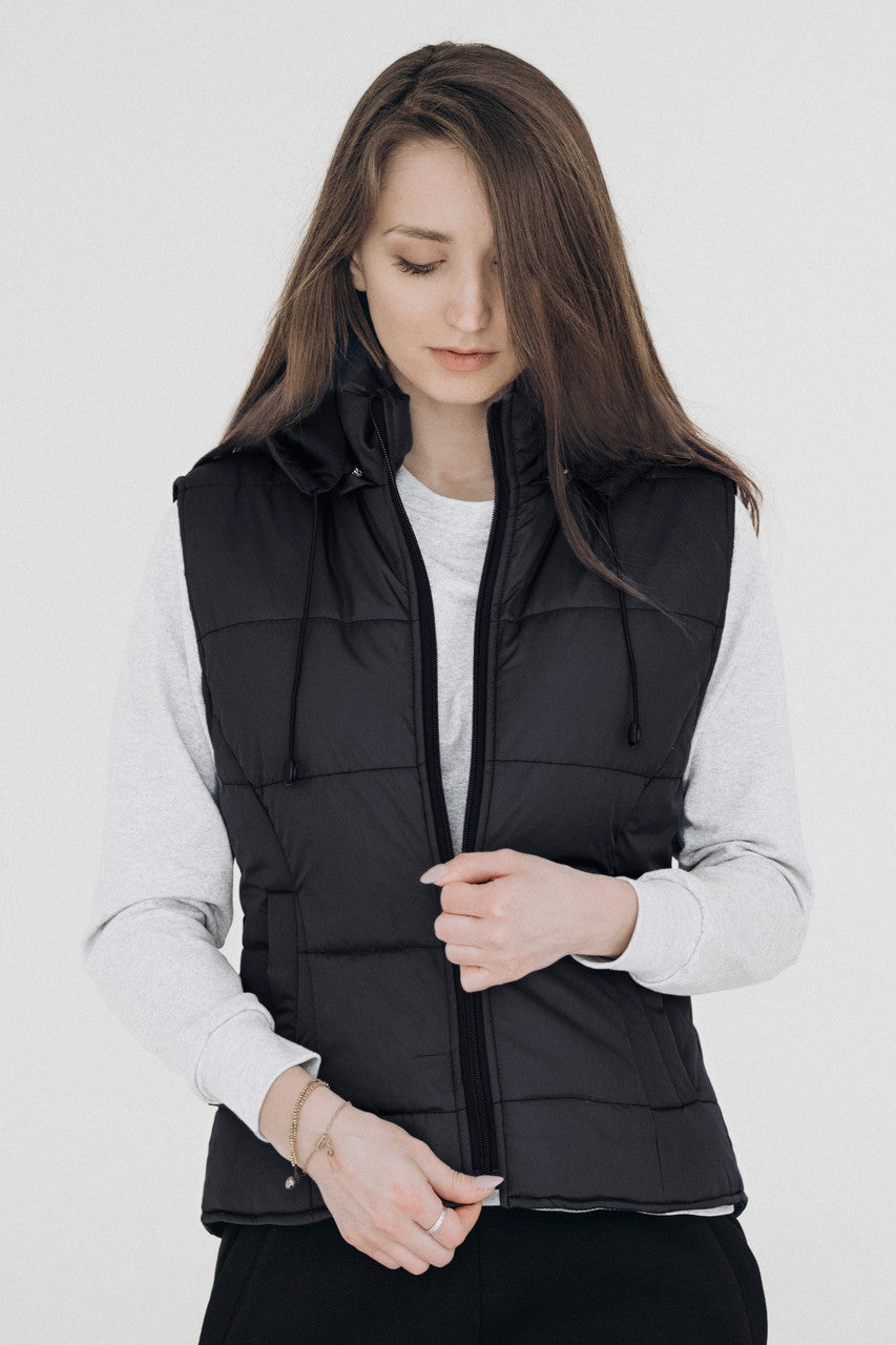 Puffer Hooded Women’s Vest – Black