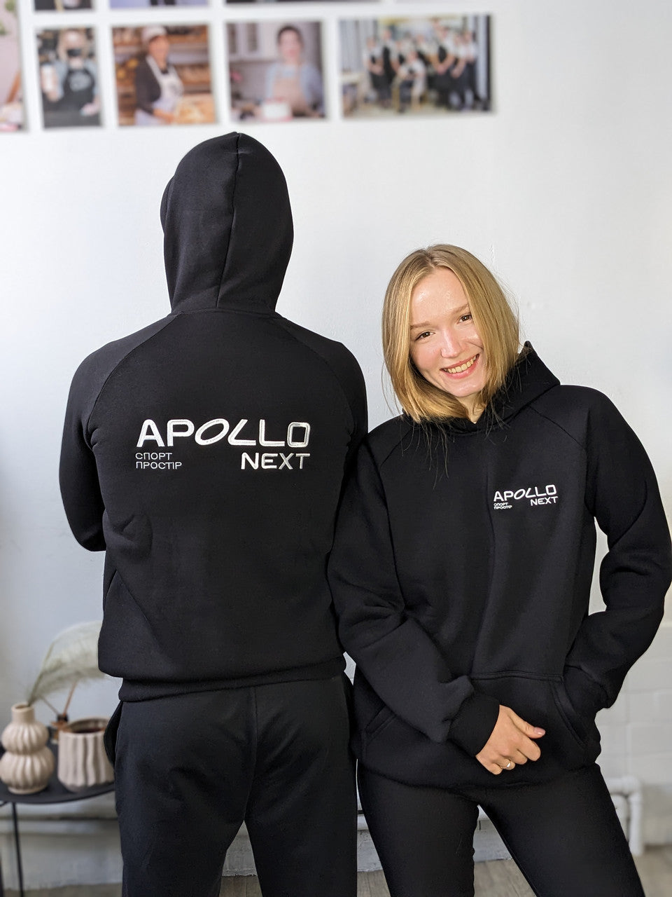 Warm Insulated Hoodie with Logo – Black/White