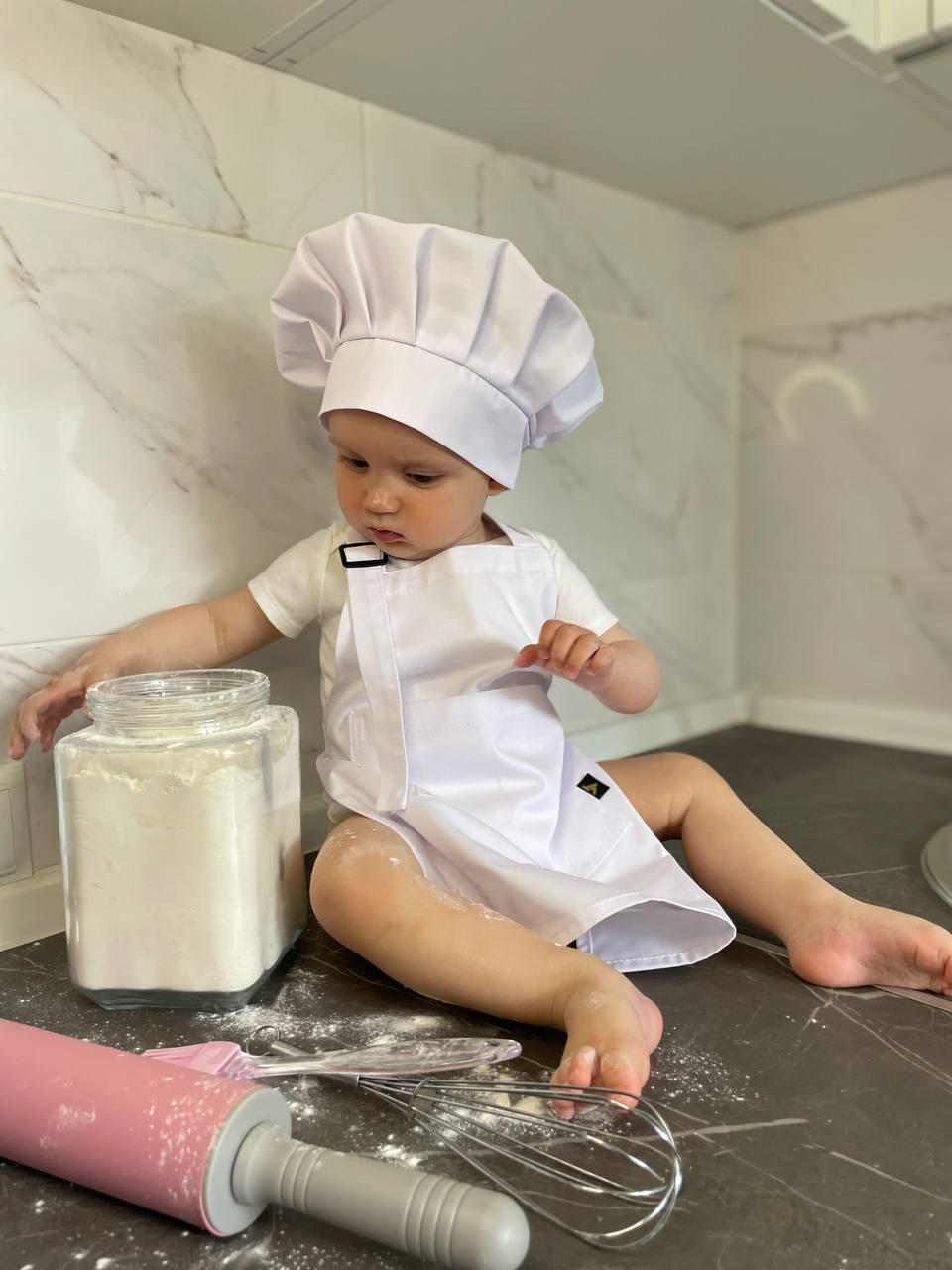 Children's apron and chef's hat set Latte Baby for babies 1-3 years White