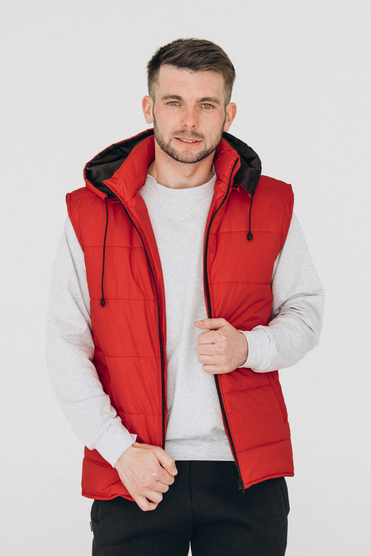 Puffer Hooded Men’s Vest – Red