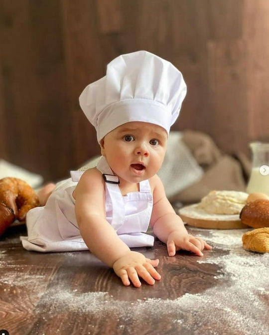 Children's apron and chef's hat set Latte Baby for babies 1-3 years White