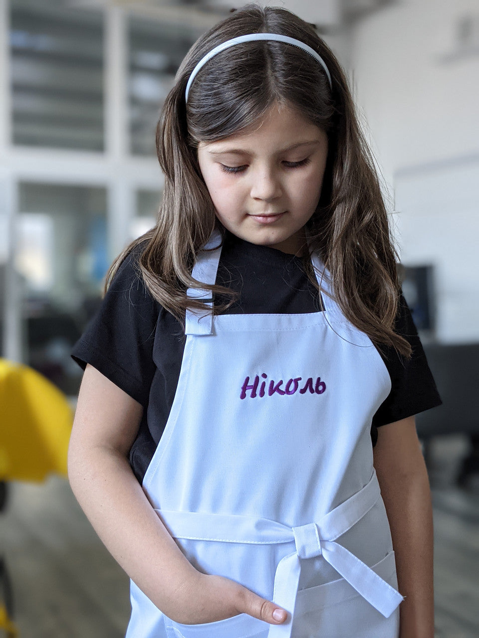 Children's apron Latte Junior 7-12 years White with Logo/inscription