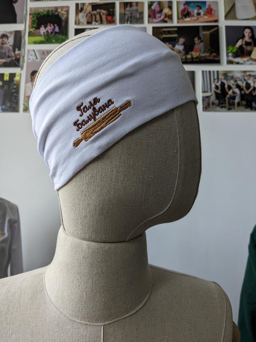 Cook and Waiter Headband with Logo - White