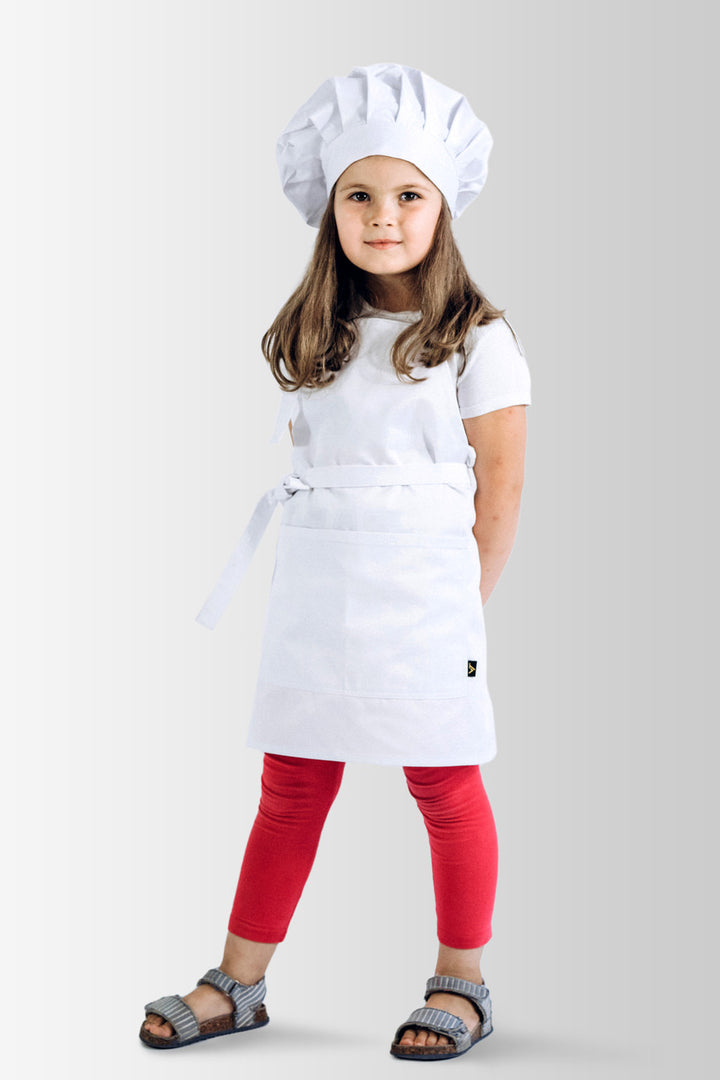 Kids Apron & Chef Hat Set Latte – White, Ages 5–7