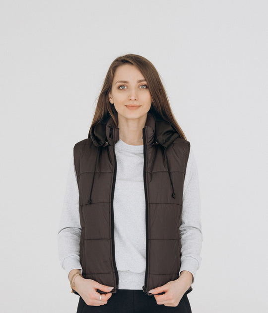 Puffer Hooded Women’s Vest – Dark grey