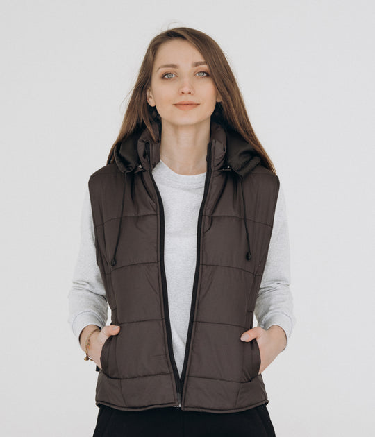 Puffer Hooded Women’s Vest – Dark grey