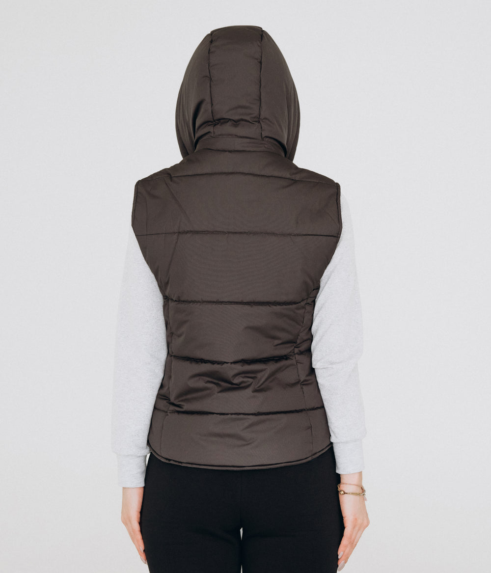 Puffer Hooded Women’s Vest – Dark grey