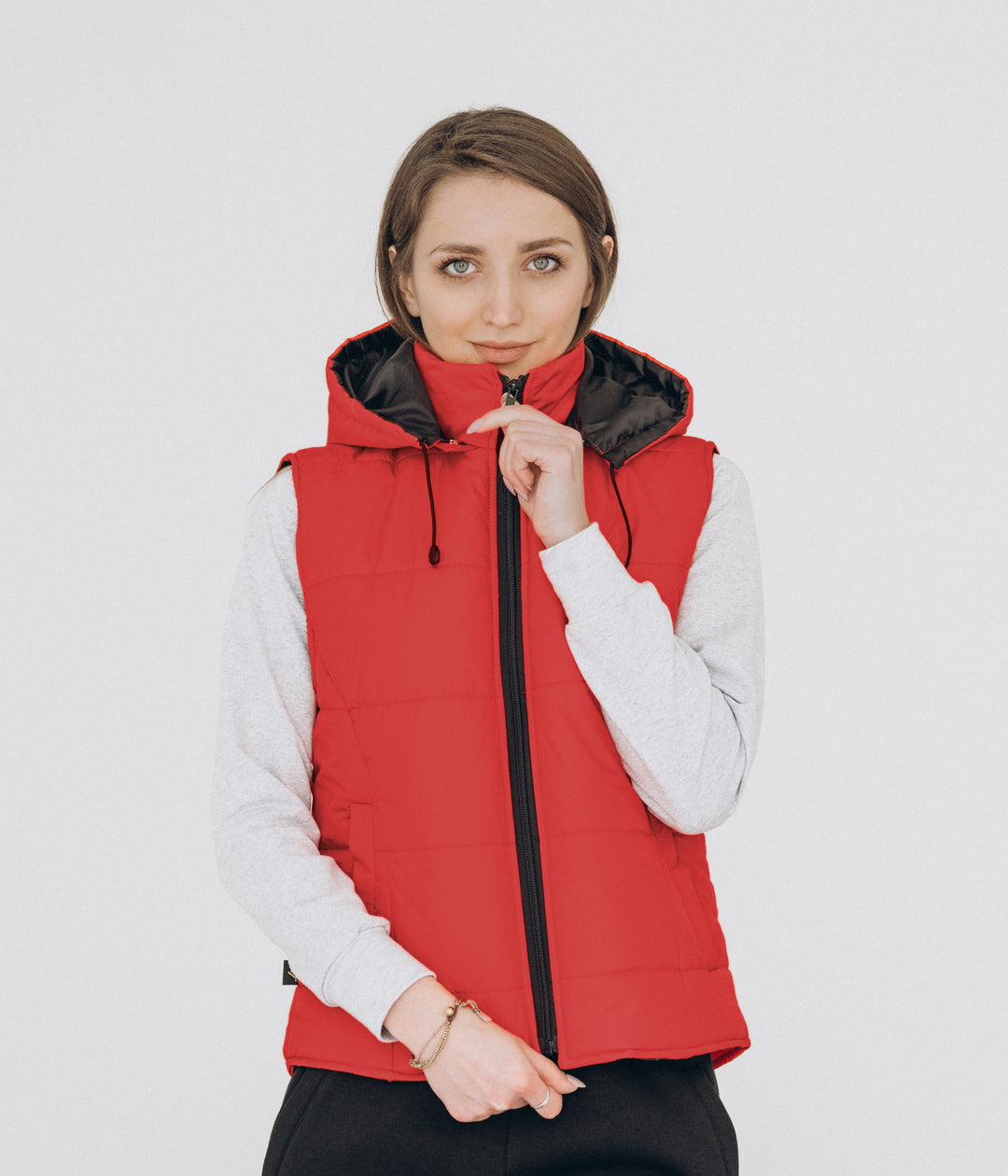 Puffer Hooded Women’s Vest – Red