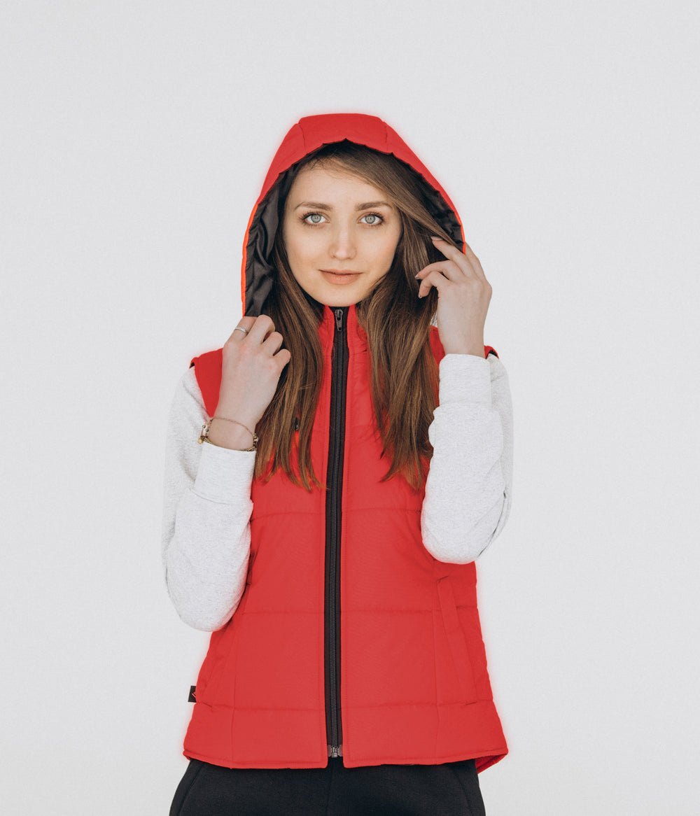 Puffer Hooded Women’s Vest – Red