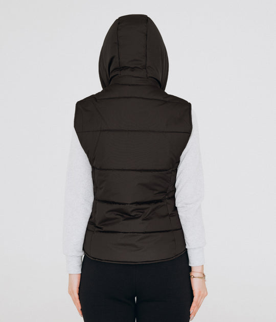 Puffer Hooded Women’s Vest – Black