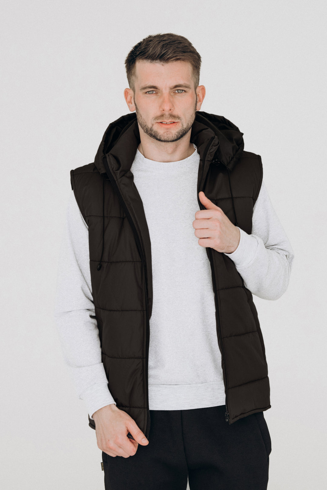 Puffer Hooded Men’s Vest – Black