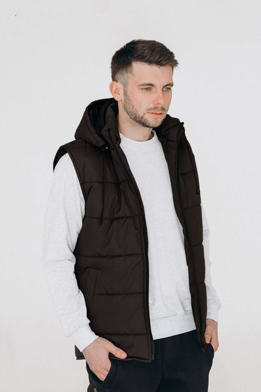 Puffer Hooded Men’s Vest – Black