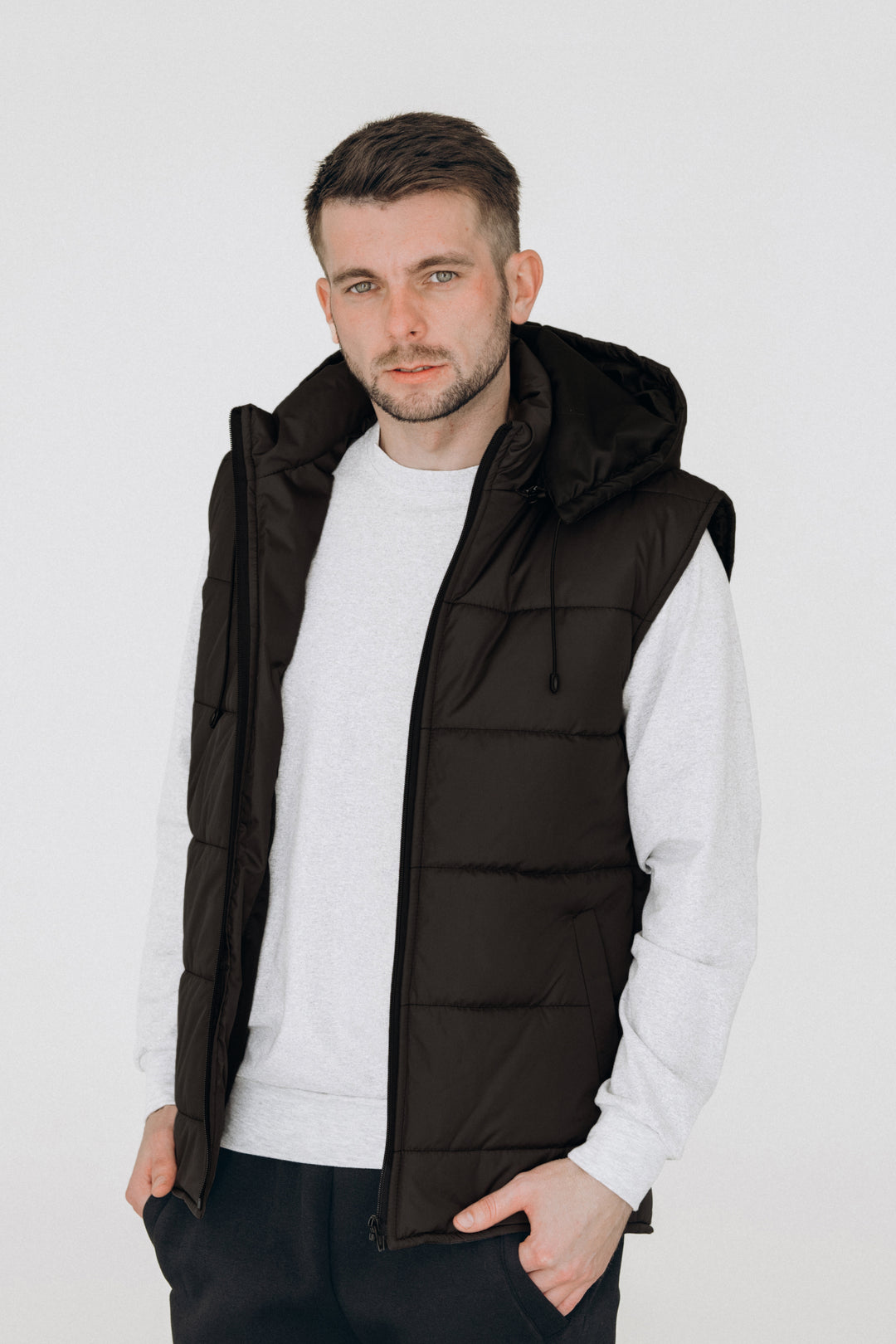 Puffer Hooded Men’s Vest – Black