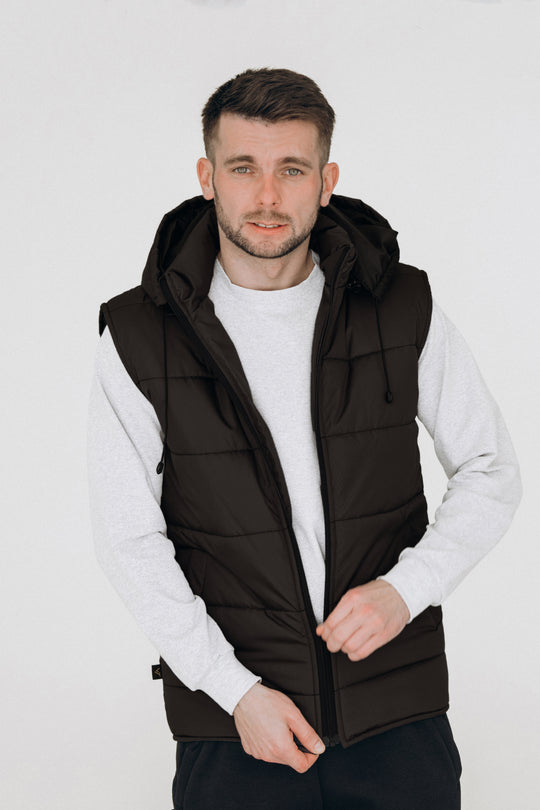 Puffer Hooded Men’s Vest – Black