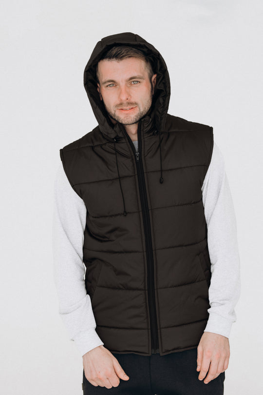 Puffer Hooded Men’s Vest – Black