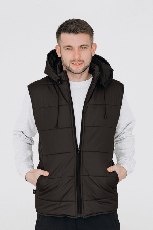 Puffer Hooded Men’s Vest – Black