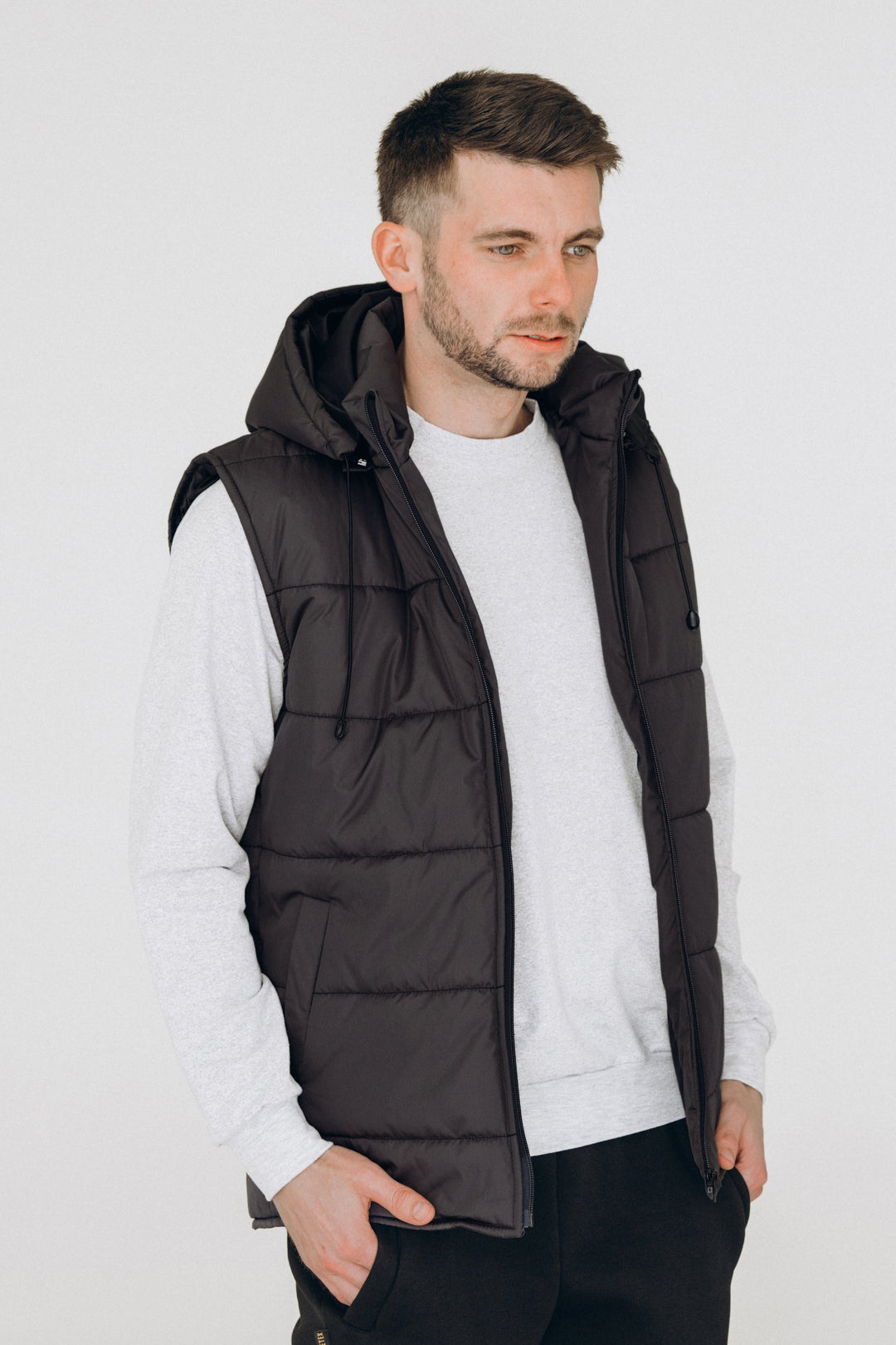 Puffer Hooded Men’s Vest – Dark grey