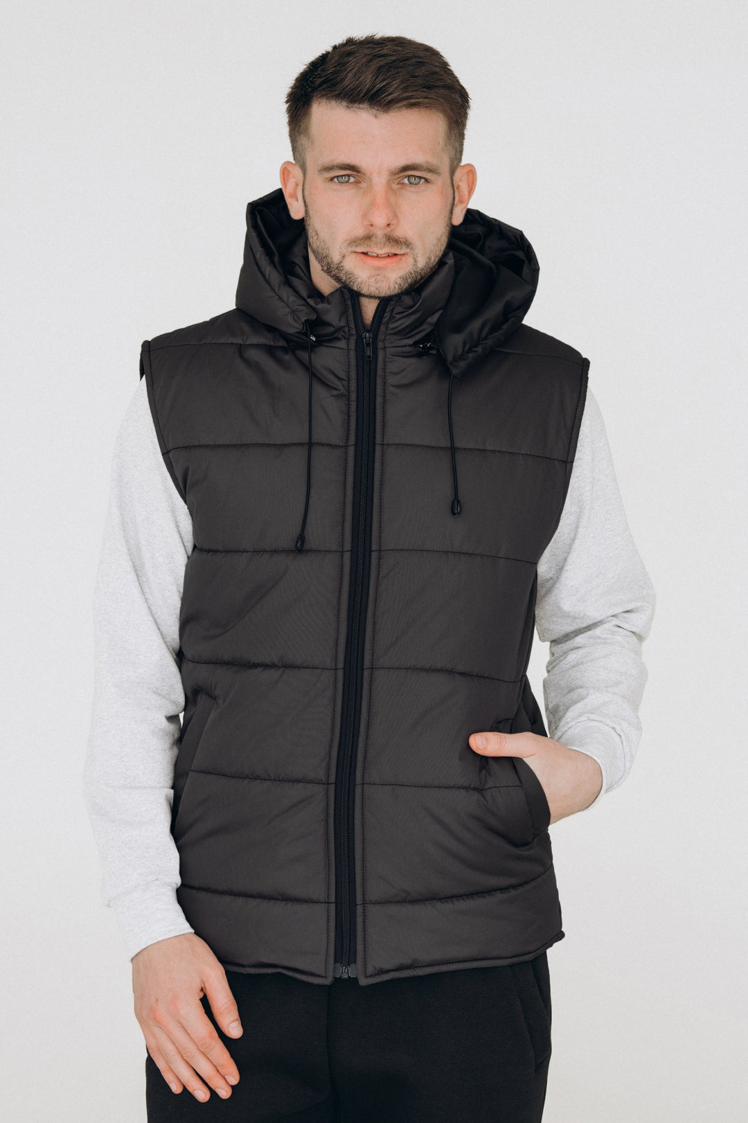 Puffer Hooded Men’s Vest – Dark grey