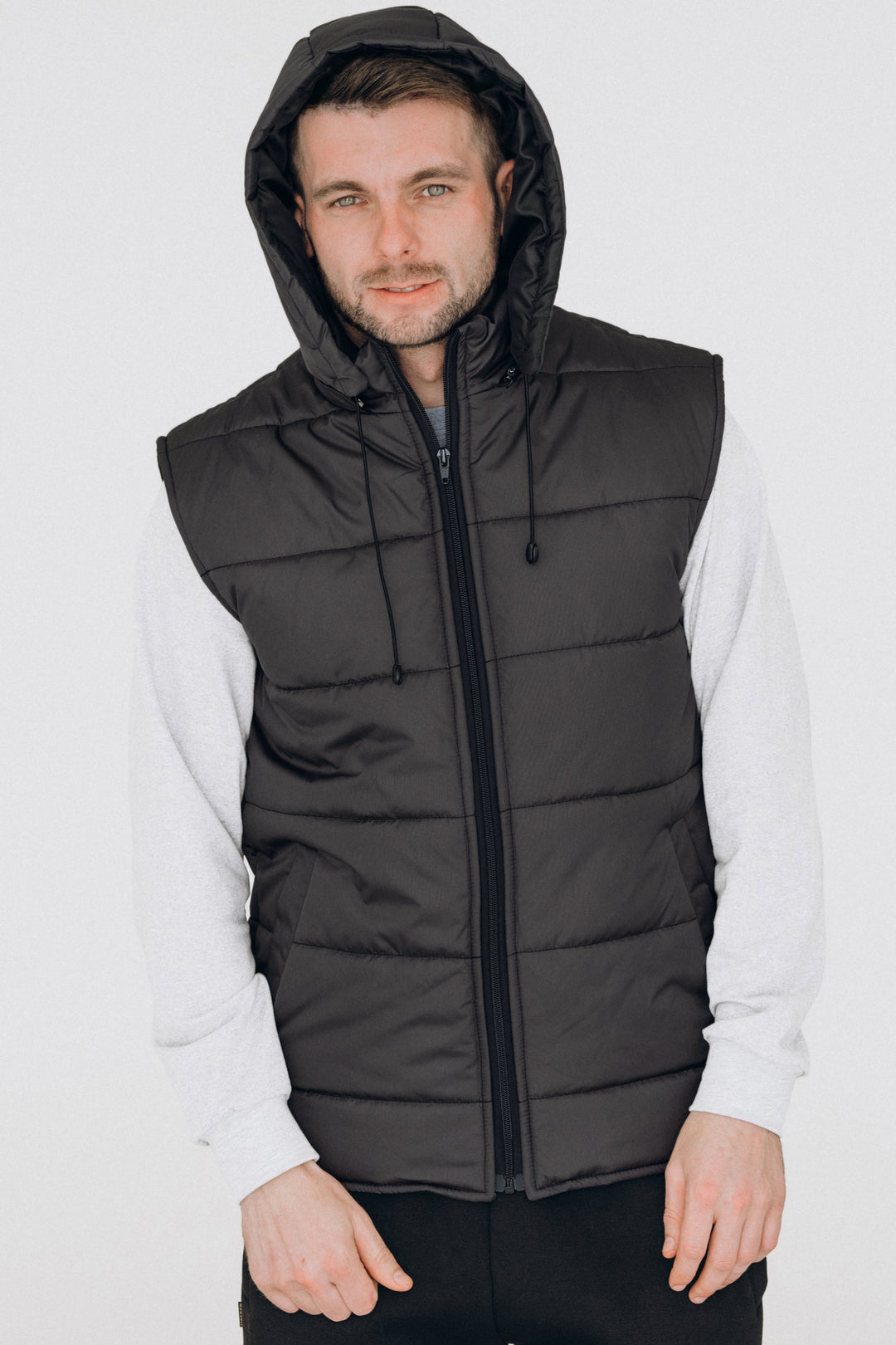 Puffer Hooded Men’s Vest – Dark grey