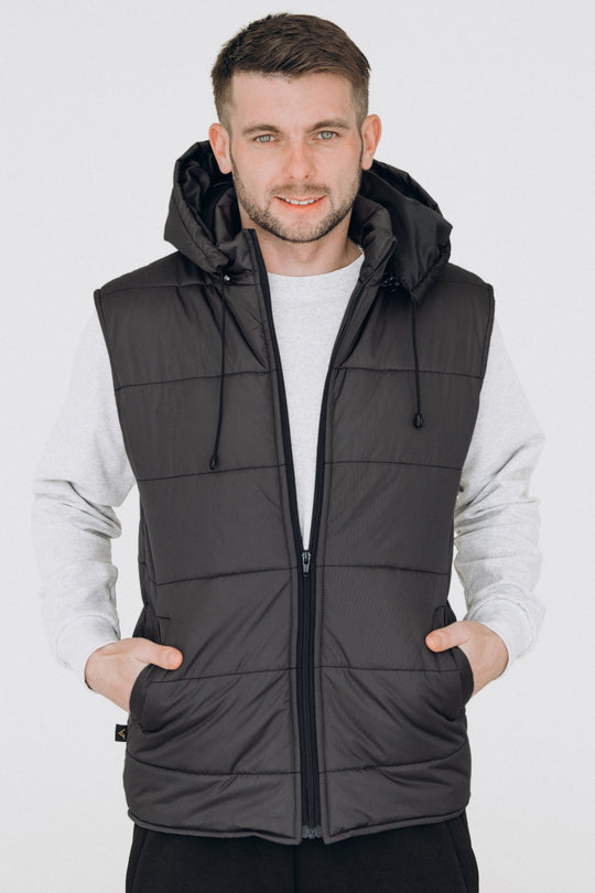 Puffer Hooded Men’s Vest – Dark grey