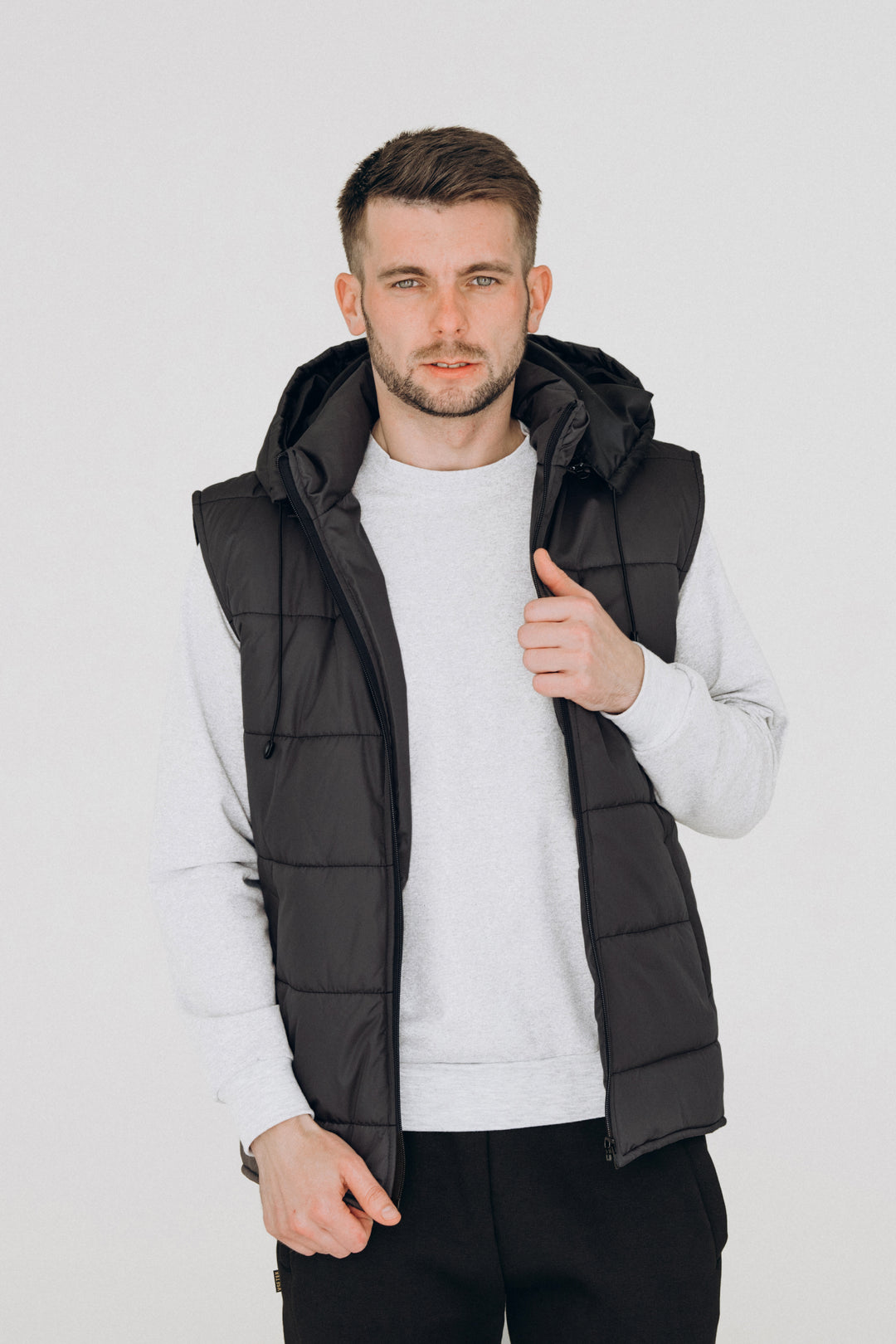 Puffer Hooded Men’s Vest – Dark grey