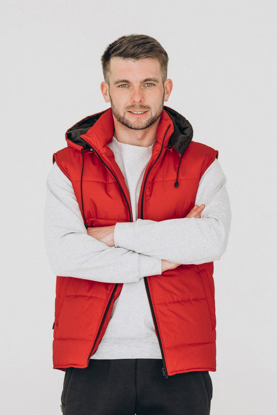 Puffer Hooded Men’s Vest – Red