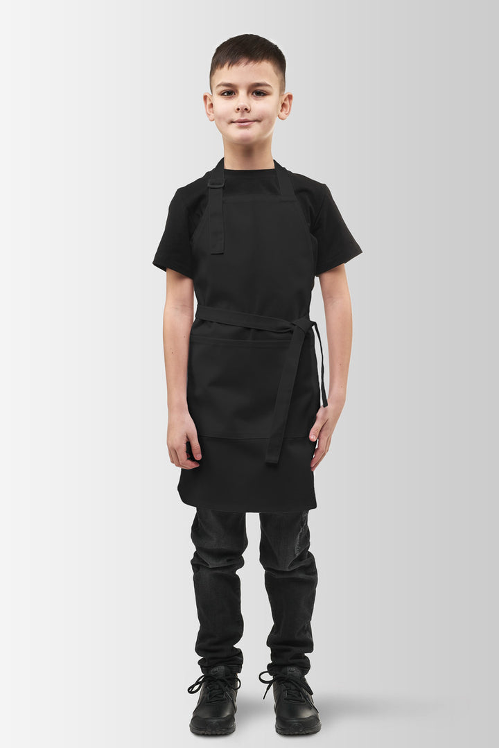 Kids Bib Apron Latte Junior – Black, Ages 7–12