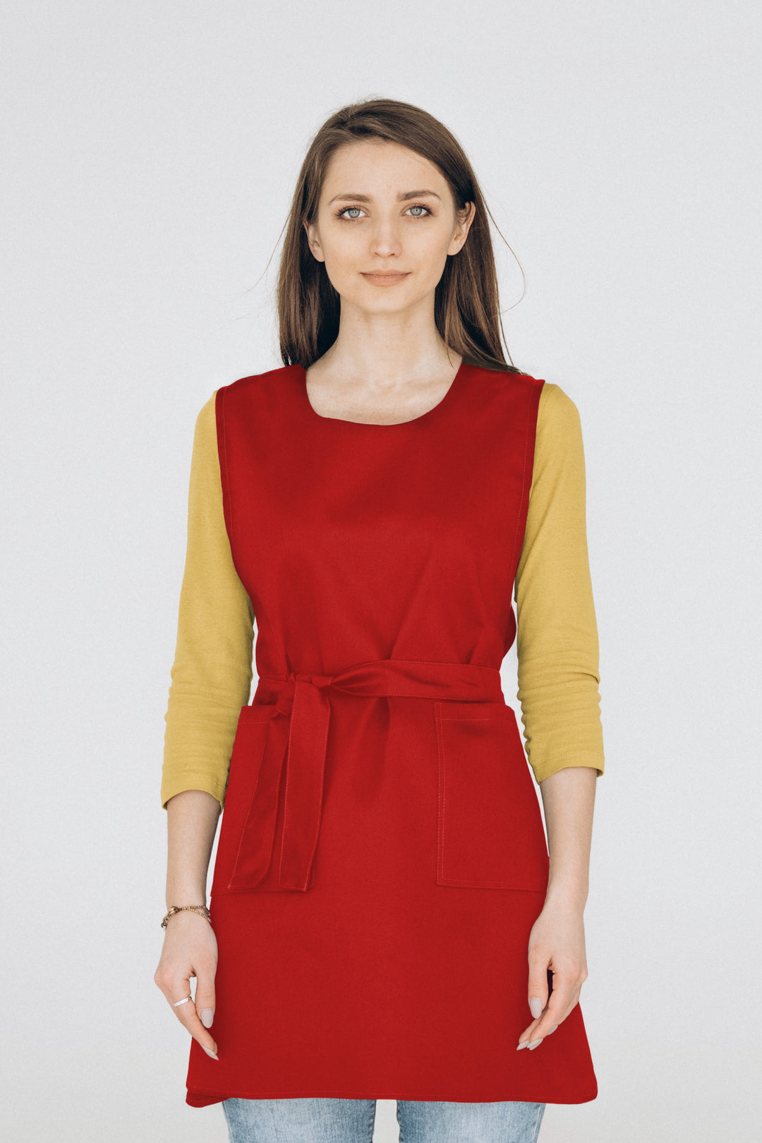 Saffron Double-Sided Tunic Apron – Red