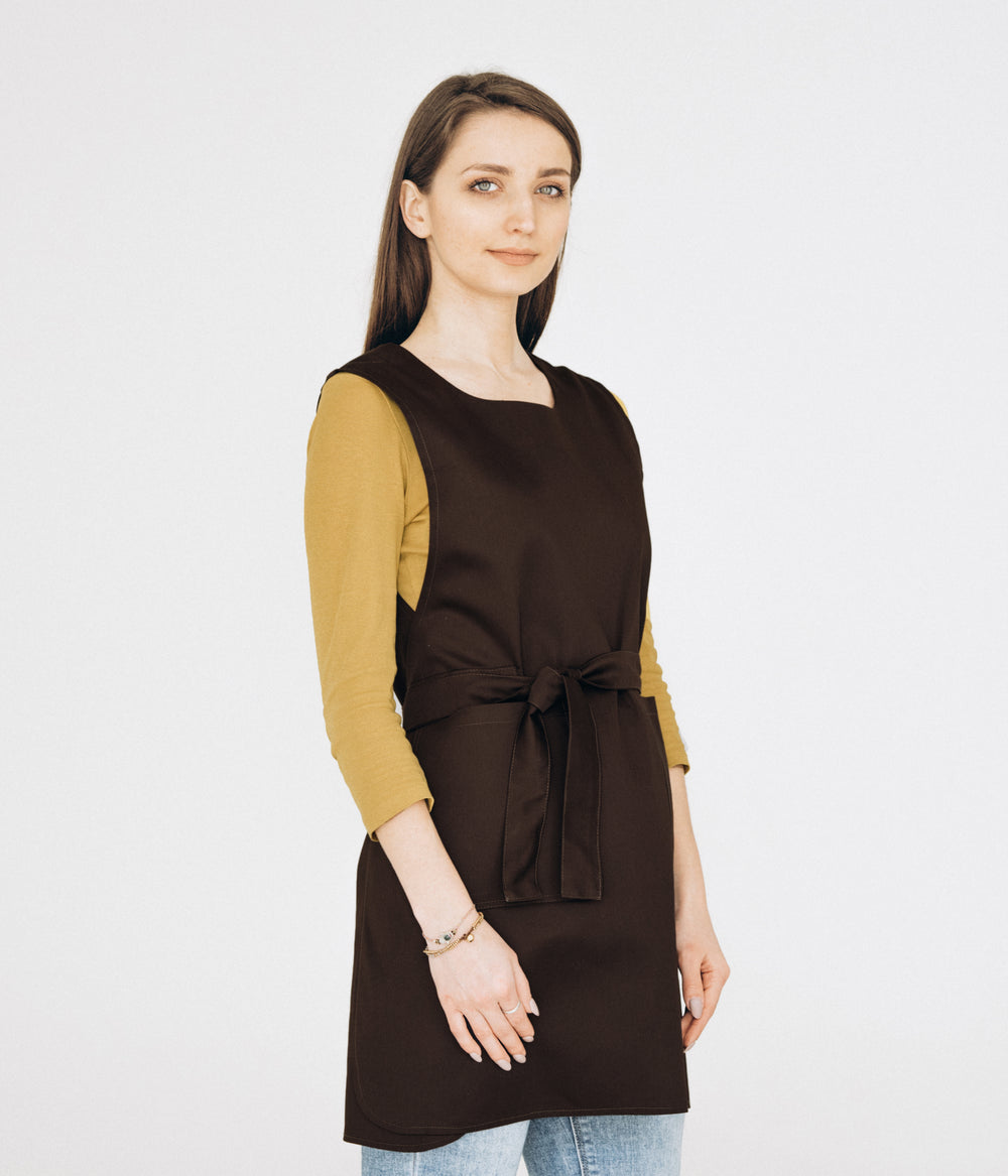 Saffron Double-Sided Tunic Apron – Brown