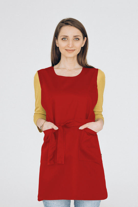 Saffron Double-Sided Tunic Apron – Red