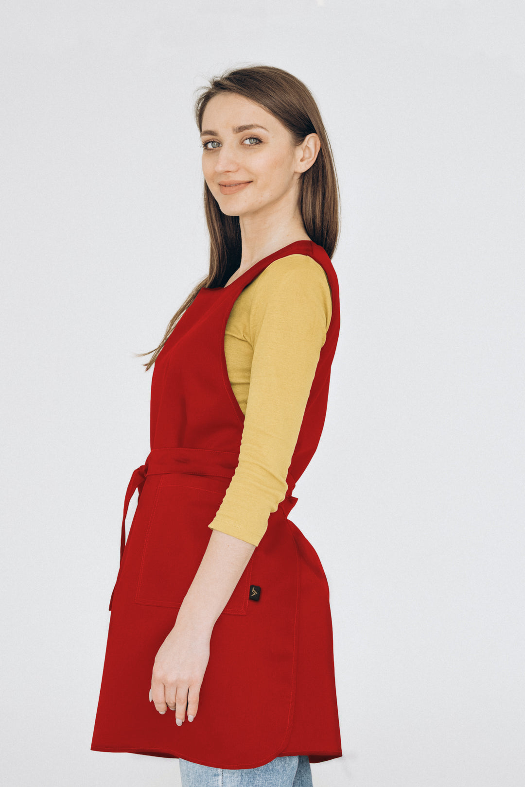 Saffron Double-Sided Tunic Apron – Red