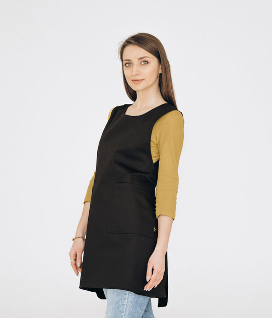 Saffron Double-Sided Tunic Apron – Black