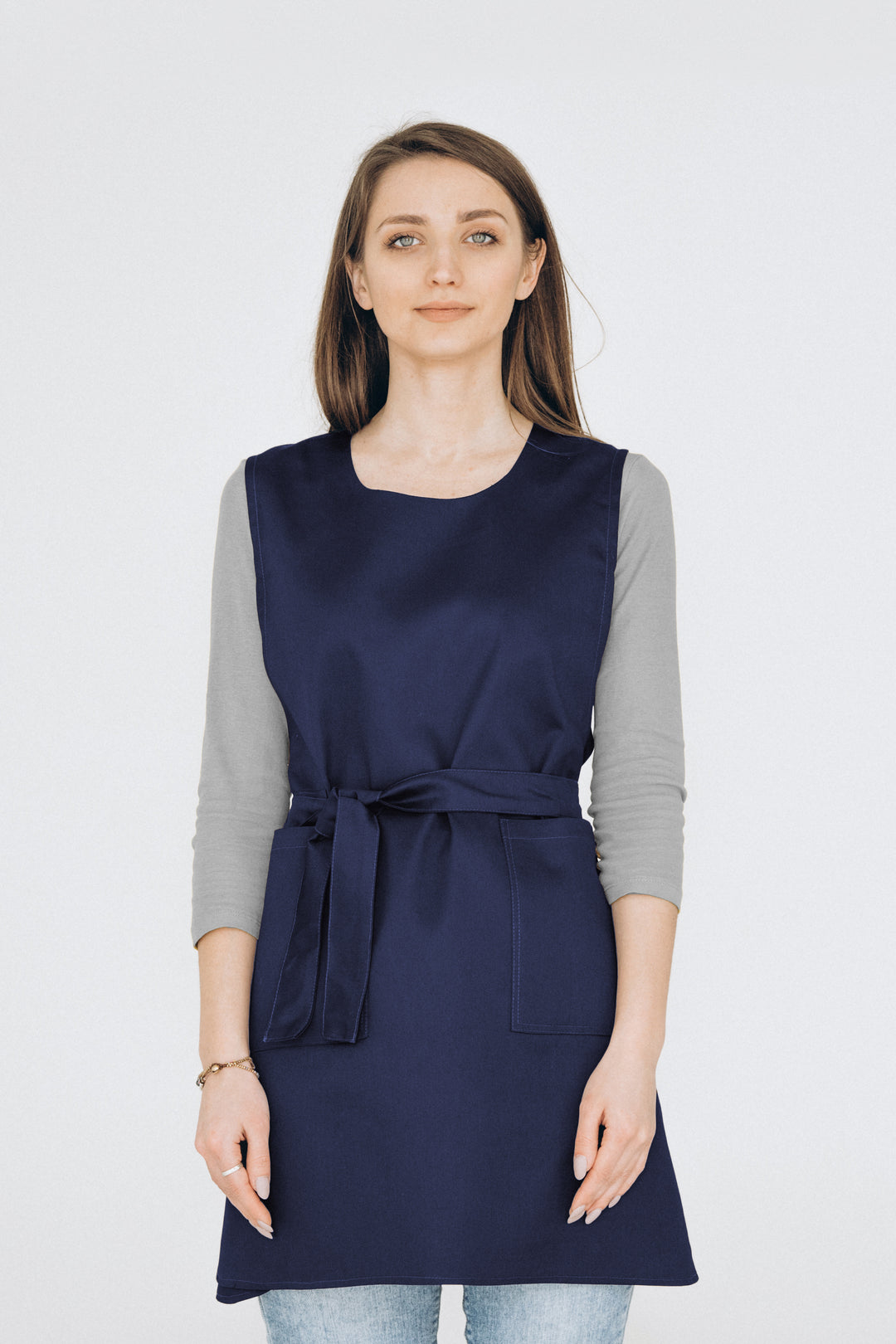 Saffron Double-Sided Tunic Apron – Dark Blue