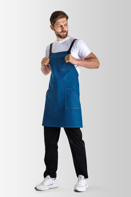 Muffin Denim Apron – Blue/Yellow