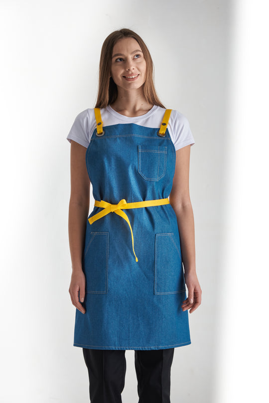 Muffin Denim Apron – Blue/Yellow